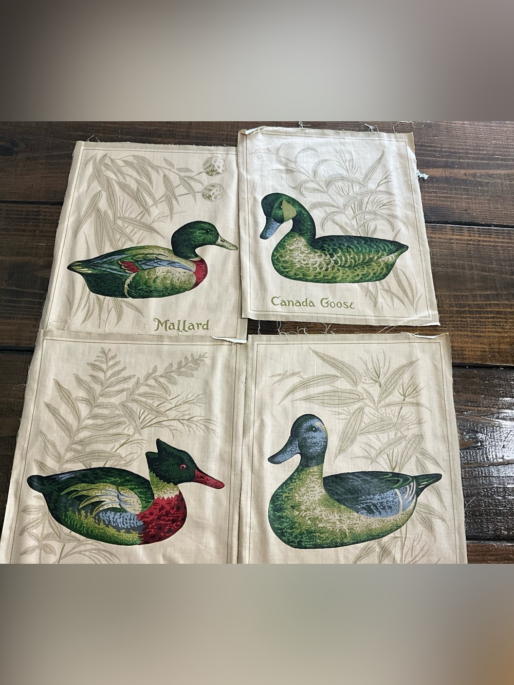 Vintage Lot of 4 Duck Bird Panels 11”x13” Crafting Squares Goose Pintail